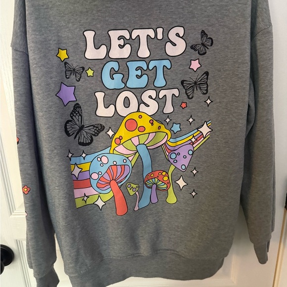 Gray Sweatshirt with Colorful Mushroom Design - Picture 1 of 4